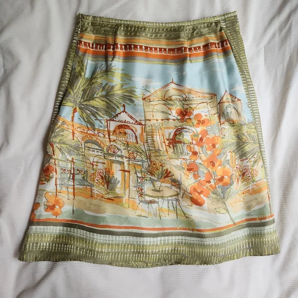 Sigrid Olsen 100% Silk Skirt Artsy Outdoor Cafe Print Sz 4 Nwot. SKIRT ONLY - Picture 11 of 13